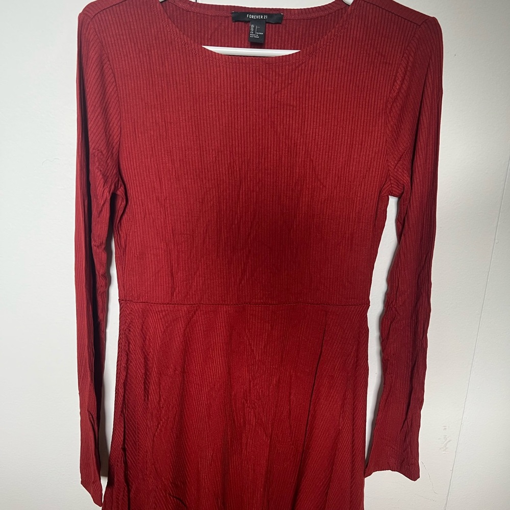 Ribbed Long Sleeve Rust Dress